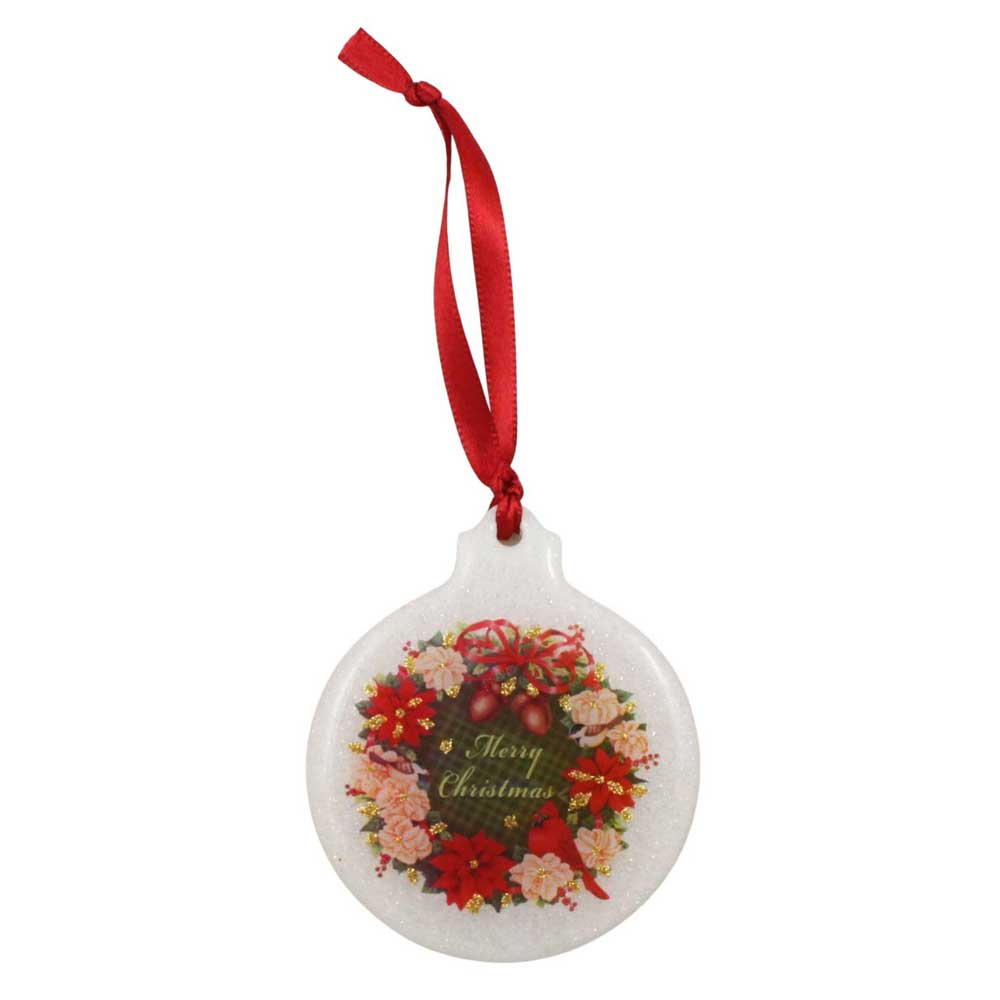 Round Christmas ornament with floral design and 'Merry Christmas' text on a white background | Lilylin Designs