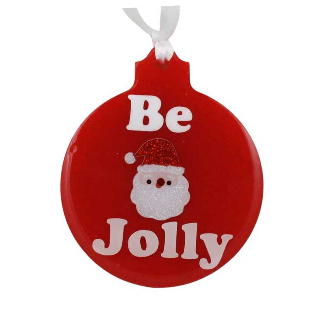 Red Christmas ornament with Santa Claus head and 'Be Jolly' text on a white background | Lilylin Designs