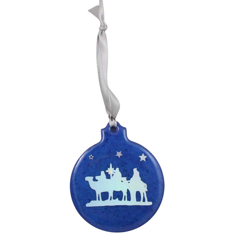 Blue Christmas ornament with silver 3 wisemen on a white background | Lilylin Designs
