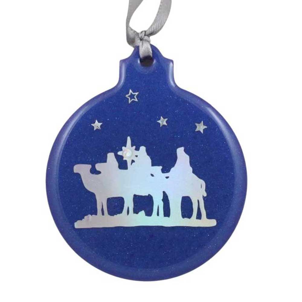 Blue Christmas ornament with silver 3 wisemen on a white background | Lilylin Designs