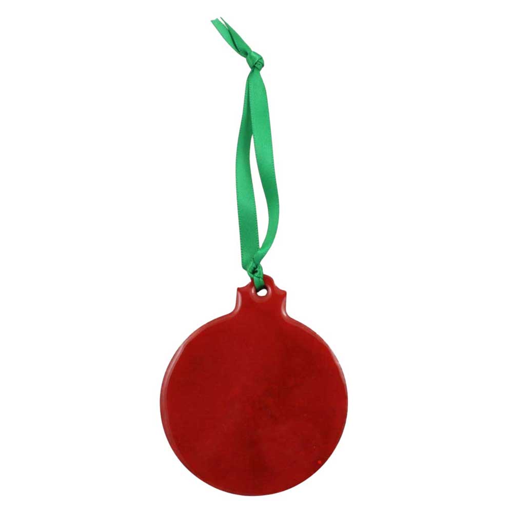 Red round ornament with a green ribbon on a white background | Lilylin Designs