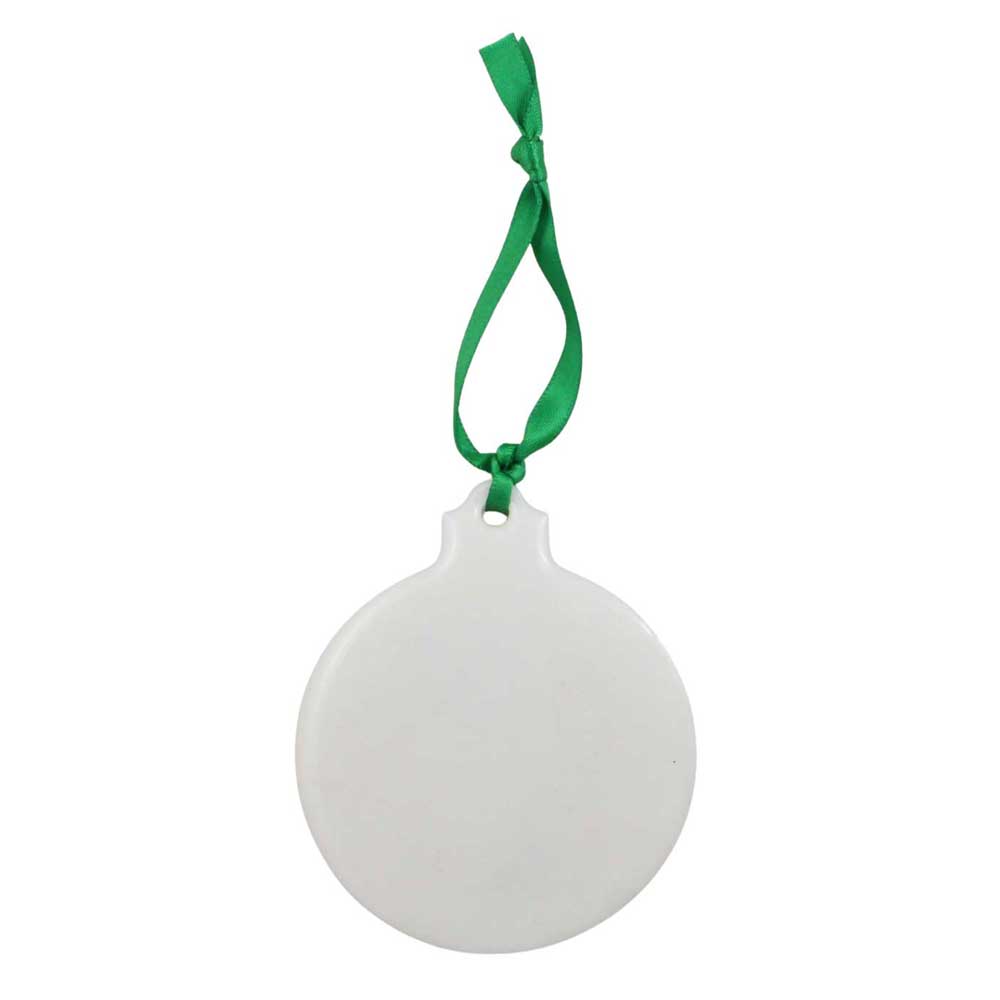 White Christmas ornament with a green ribbon on a white background | Lilylin Designs