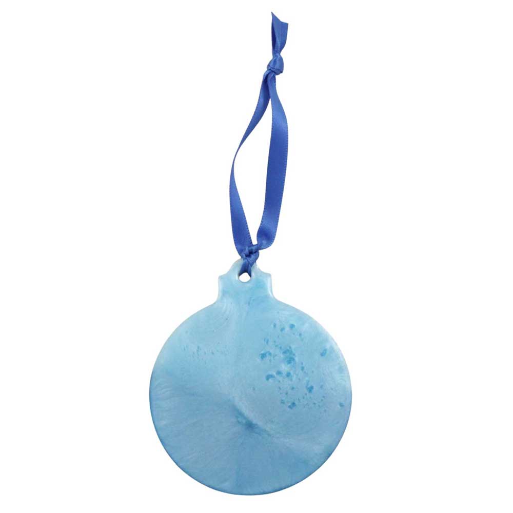 Blue ornament with a blue ribbon on a white background | Lilylin Designs