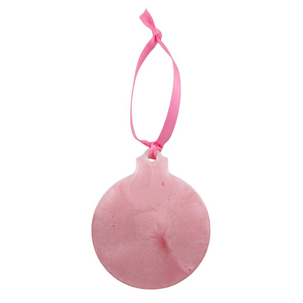 Back view of Pink and white glittery ornament on white background | Lilylin Designs