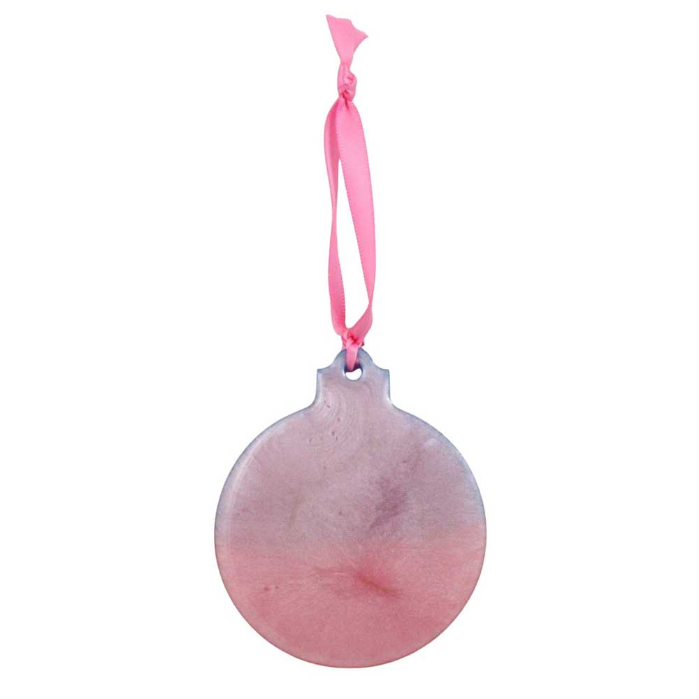 Back view of Pink and blue ornament with pink and blue stars on white background | Lilylin Designs