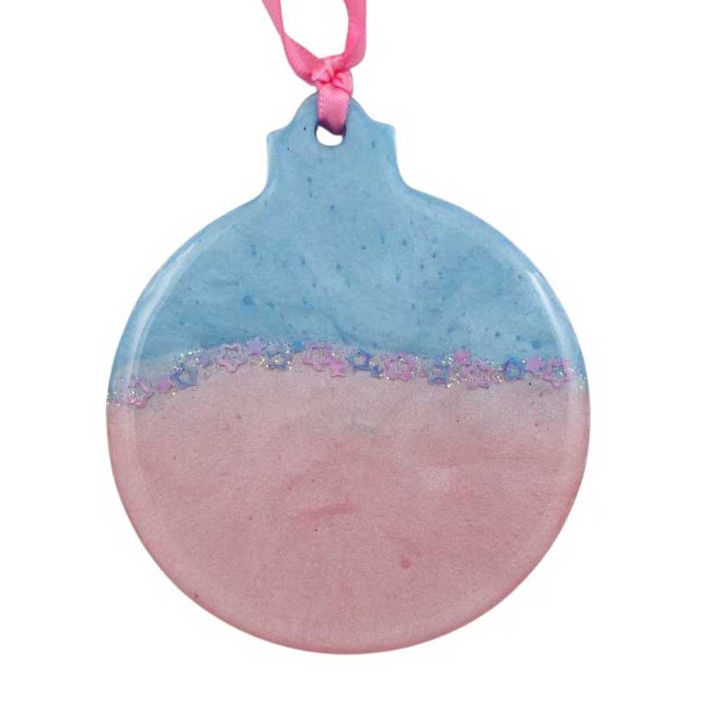 Pink and blue ornament with pink and blue stars on white background | Lilylin Designs