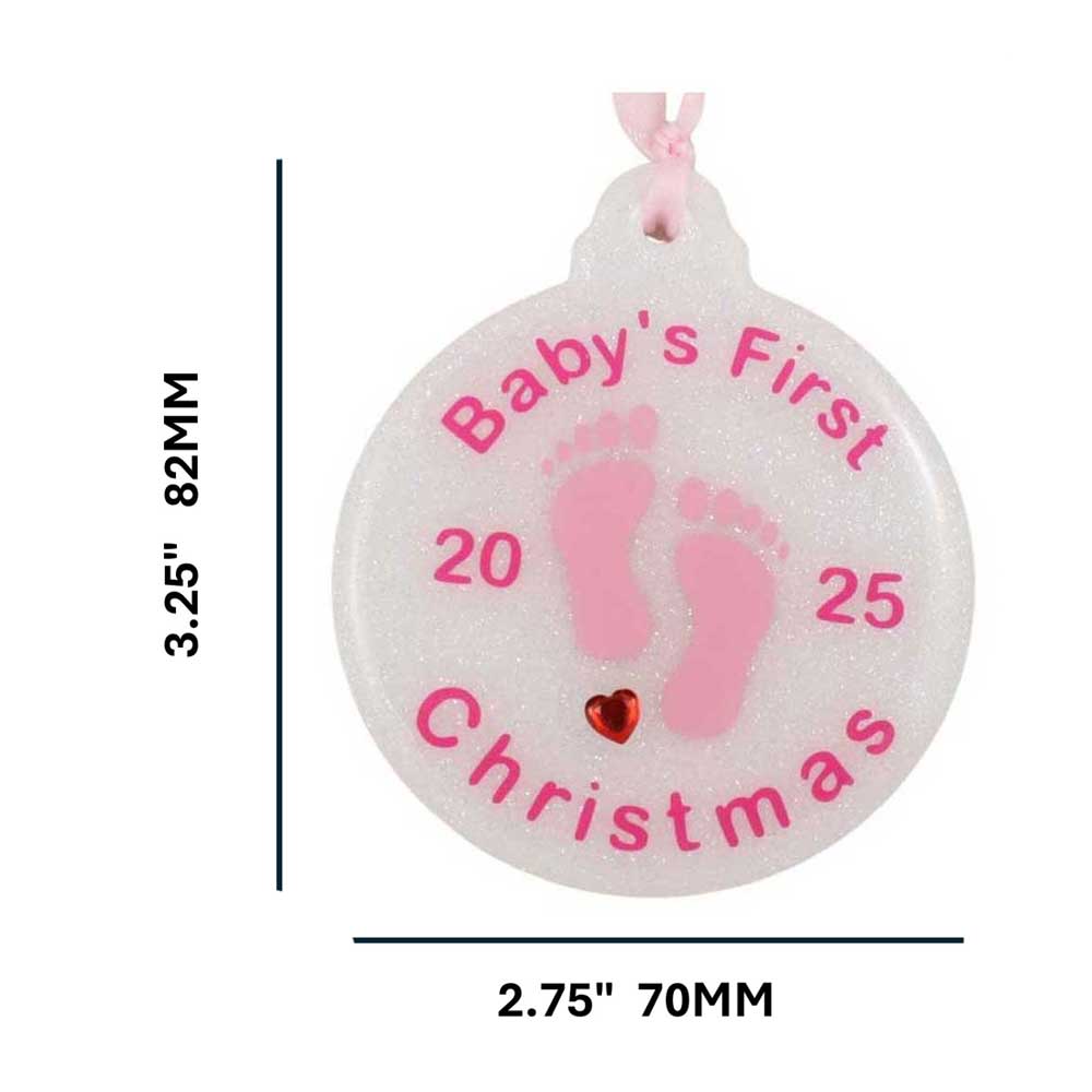 Decorative ornament for baby's first Christmas with footprints and measurements. | Lilylin Designs