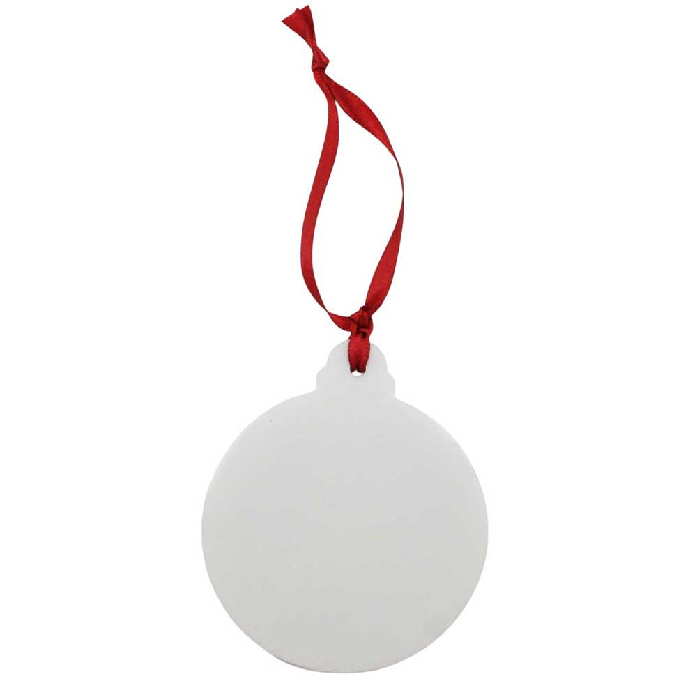 White Christmas ornament with a red ribbon on a white background | Lilylin Designs