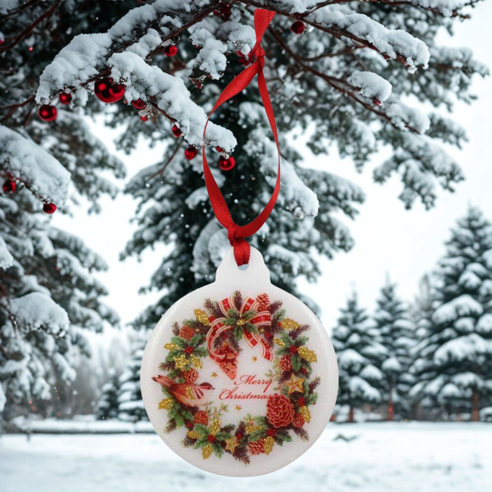 Handcrafted Large White Resin Wreath Ornament - RESOR545