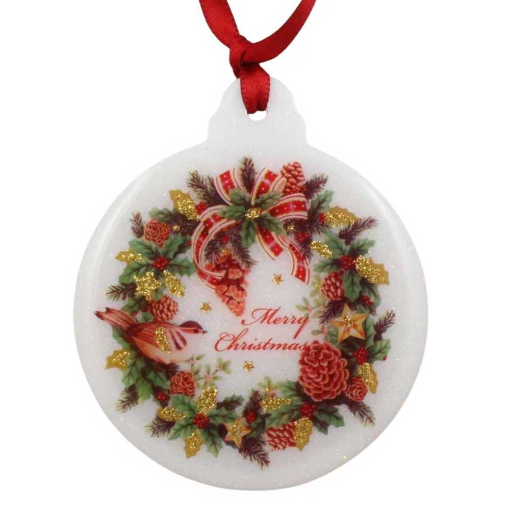 Round Christmas ornament with floral design and 'Merry Christmas' text on a white background | Lilylin Designs