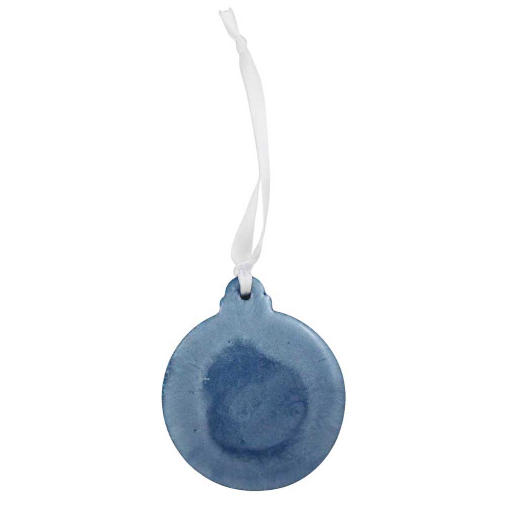 Blue ceramic ornament with a white string on a white background | Lilylin Designs