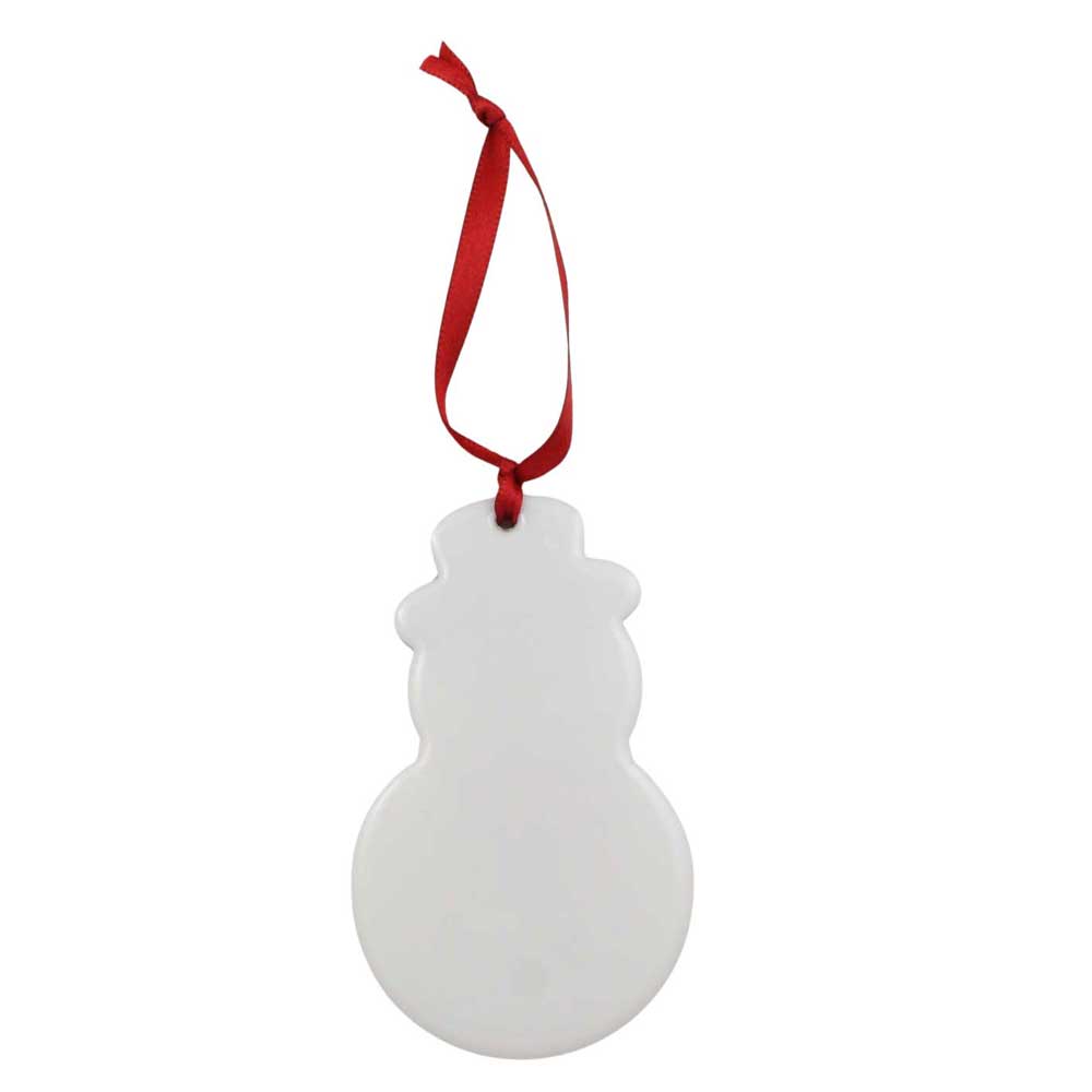 White snowman ornament with a red ribbon on a white background | Lilylin Designs