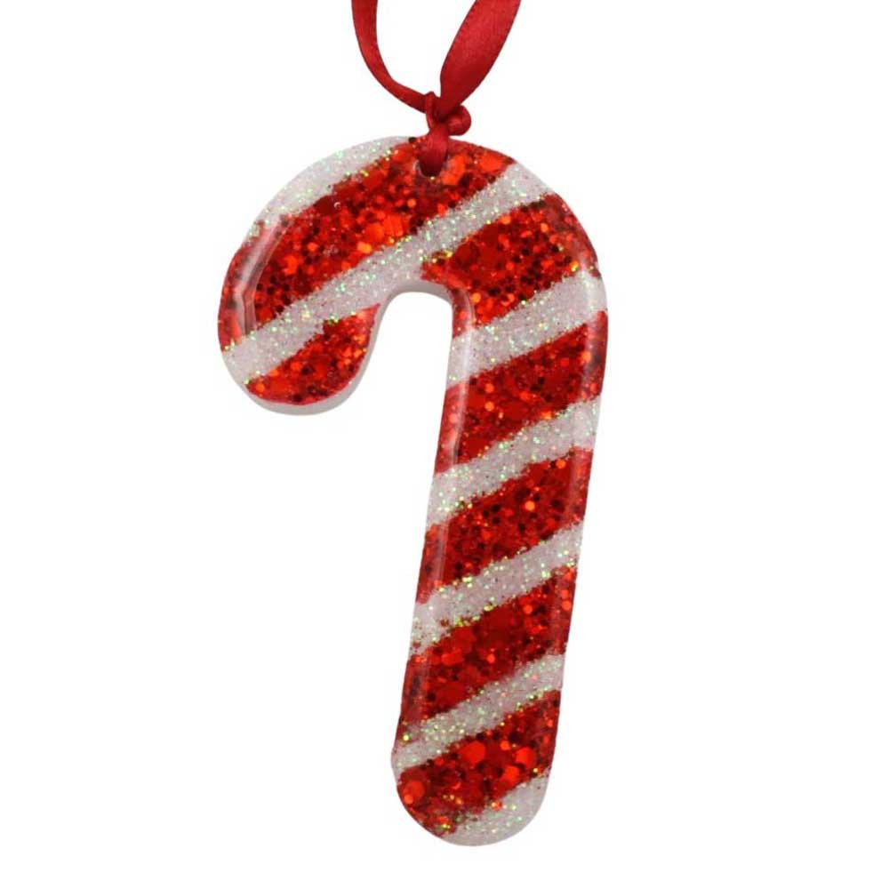 Candy cane ornament with red and white stripes on a white background | Lilylin Designs