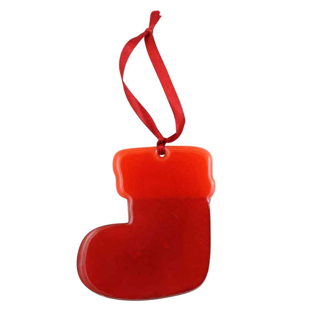 Red stocking-shaped ornament on a white background | Lilylin Designs