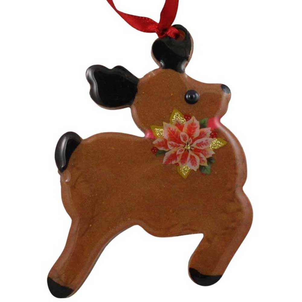 Deer ornament with a poinsettia flower on a white background | Lilylin Designs
