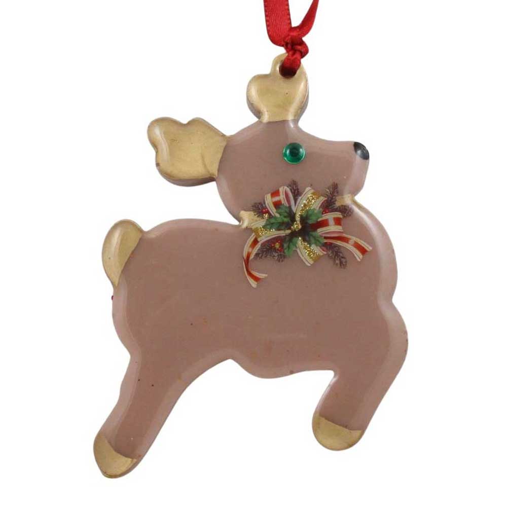 Decorative reindeer ornament with a red bow on a white background | Lilylin Designs