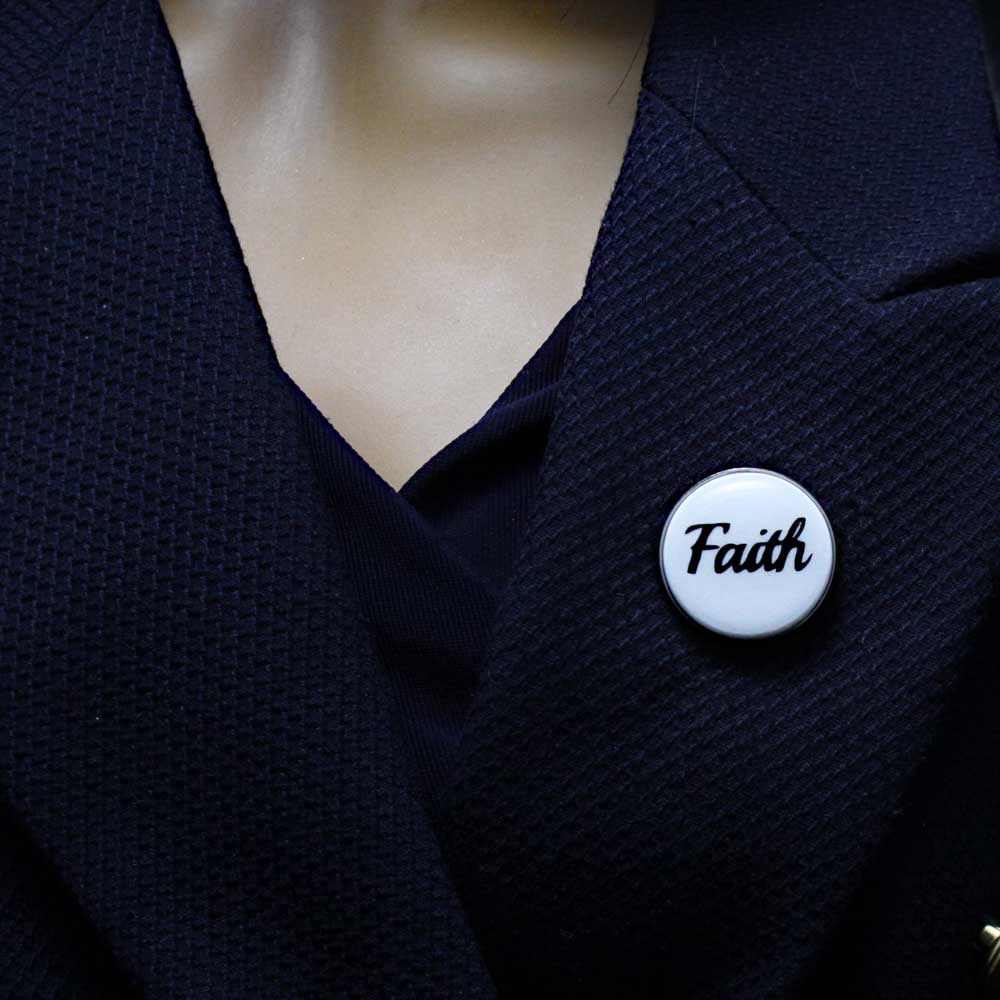 White Disc with Black Faith Lapel Pin - Lilylin Designs