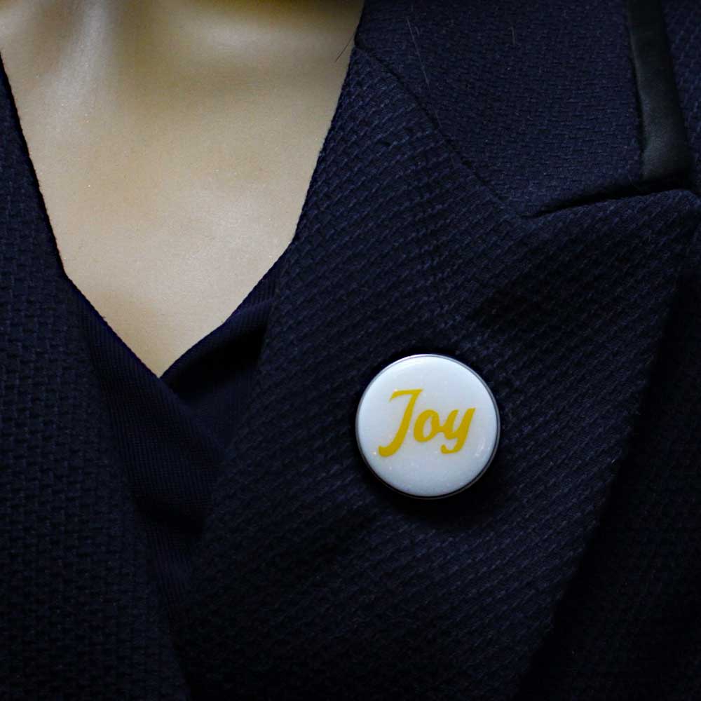 White Disc with Yellow Joy Lapel Pin - Lilylin Designs
