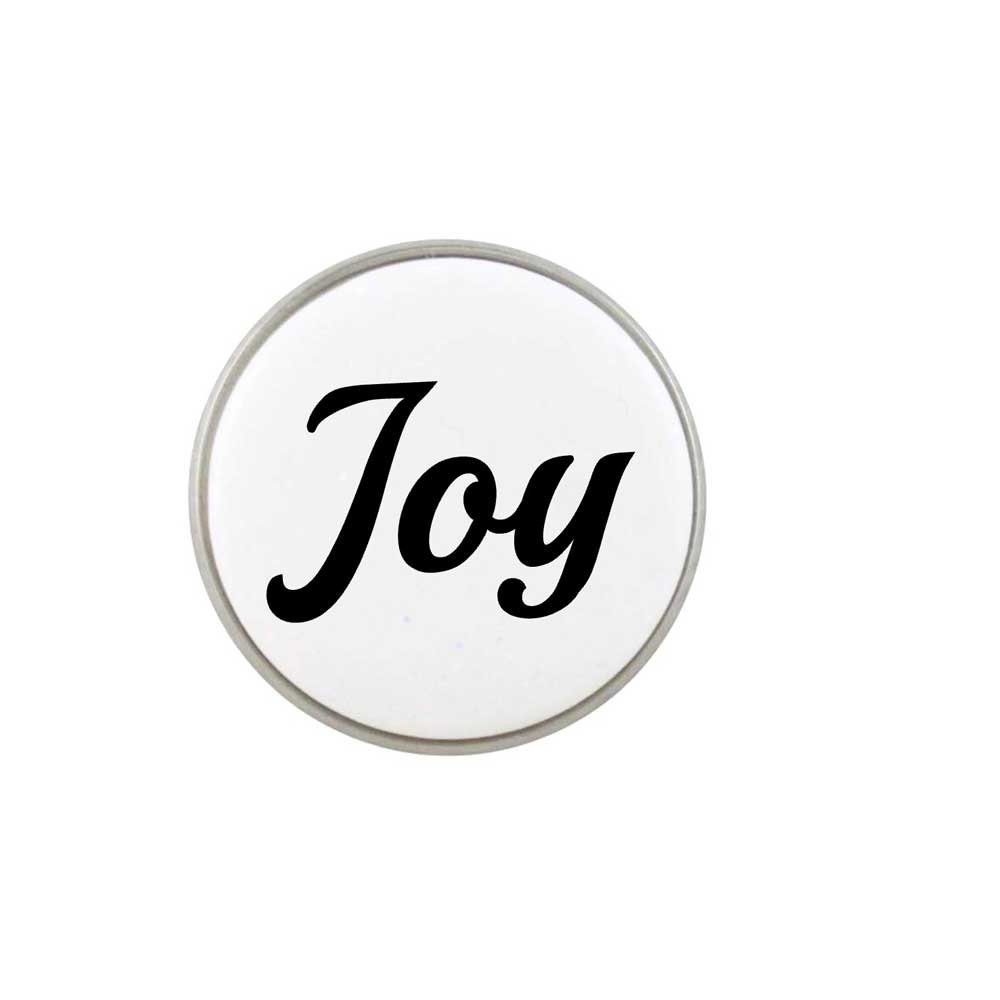 Handcrafted White Resin Disc with Joy Lapel Tac Pin
