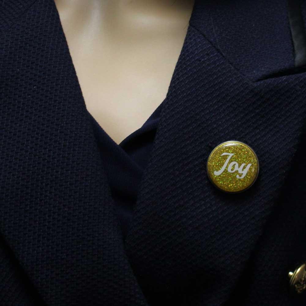 Gold Disc with White Joy Lapel Pin - Lilylin Designs