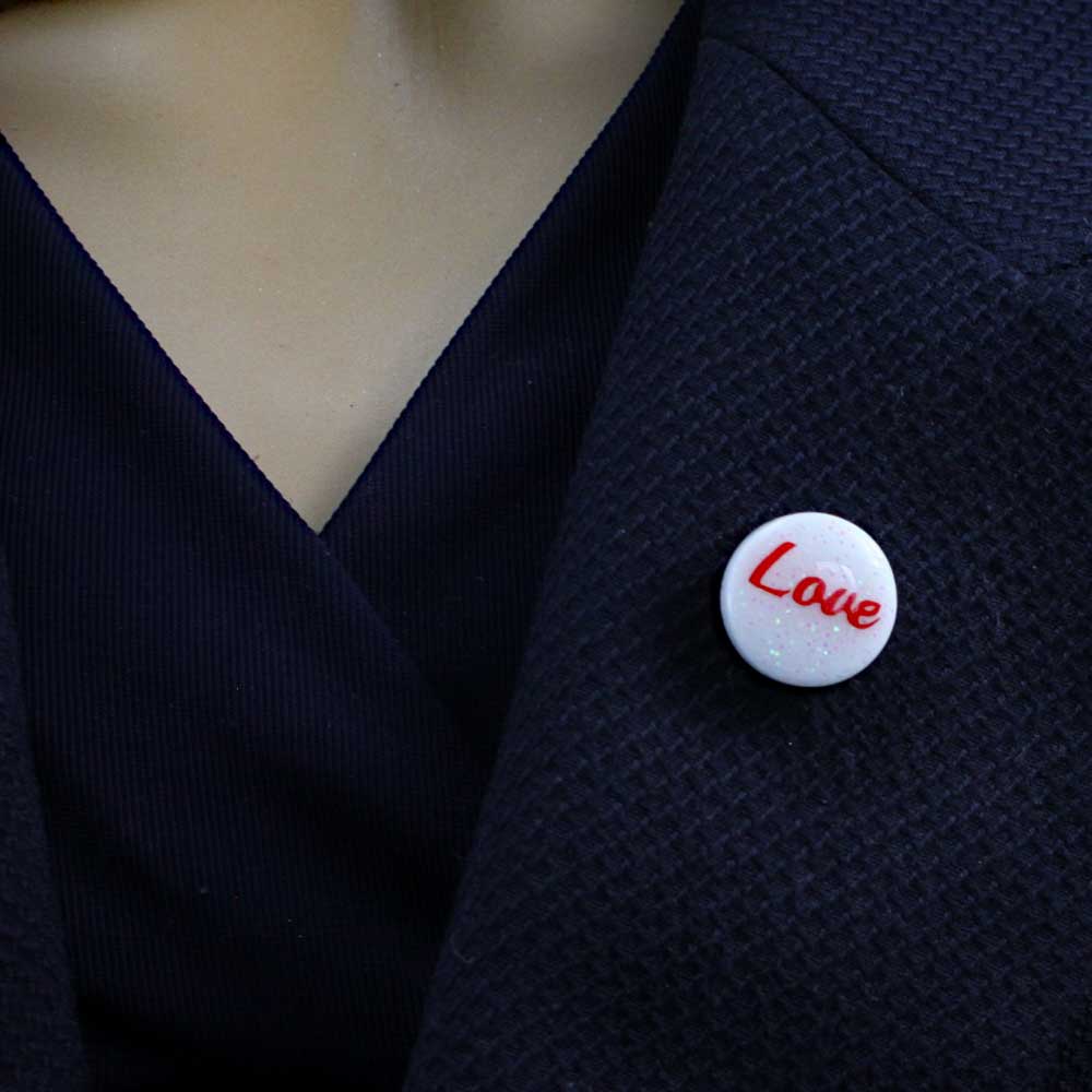 Small White Disc with Red Love Lapel Pin - Lilylin Designs