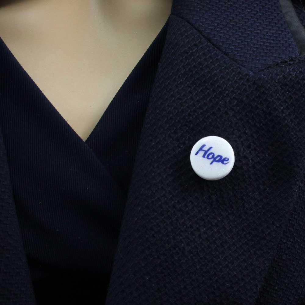 Small White Disc with Blue Hope Lapel Pin - Lilylin Designs