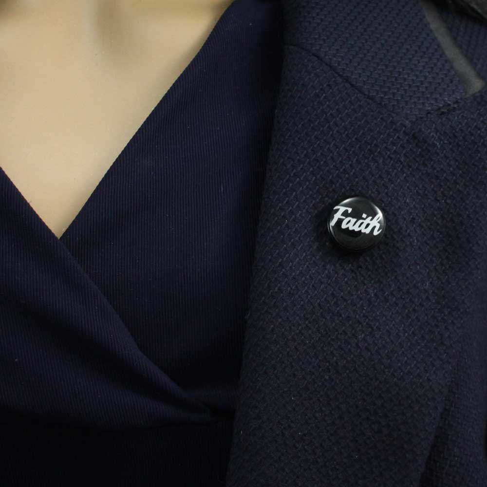 Small Black Disc with White Faith Lapel Pin - Lilylin Designs