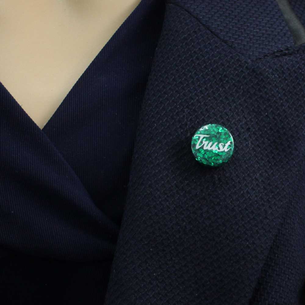 Small Green Disc with White Trust Lapel Pin - Lilylin Designs