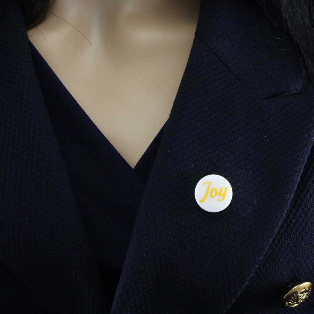 Small White Disc with Yellow Joy Lapel Pin - Lilylin Designs
