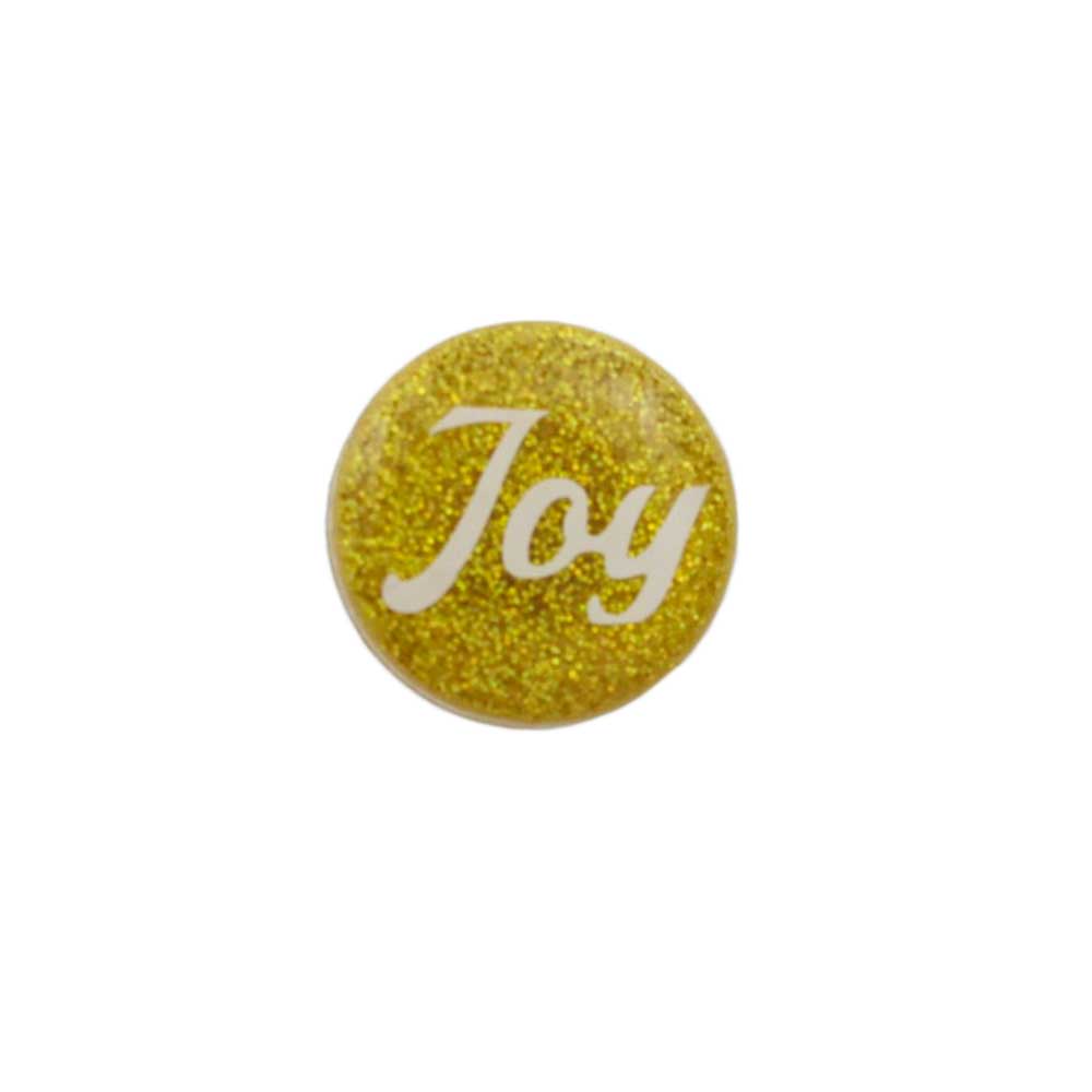 Small Gold Disc with White Joy Lapel Pin - Lilylin Designs