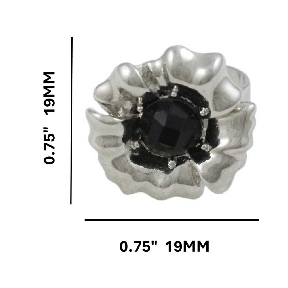 Silver Flower with Black Bead Adjustable Ring - RF307 - Lilylin Designs