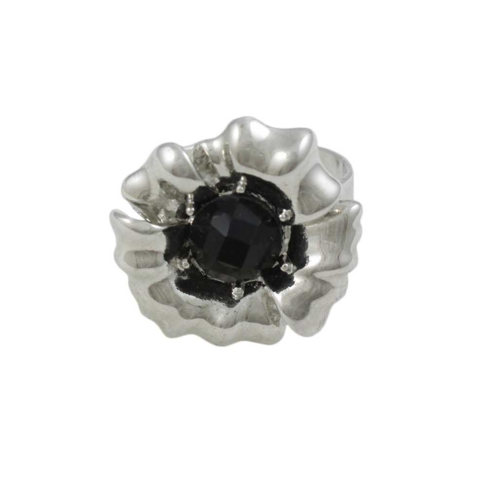 Lilylin Designs Silver Flower with Black Bead Adjustable Ring