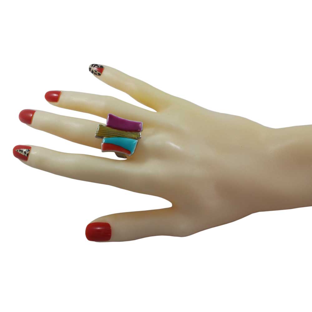 Colorful Enamel Bars Adjustable Ring - RF312 - Lilylin Designs