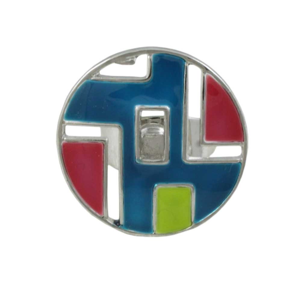 Blue, Pink and Green Geometric Design Adjustable Ring - RF315 - Lilylin Designs