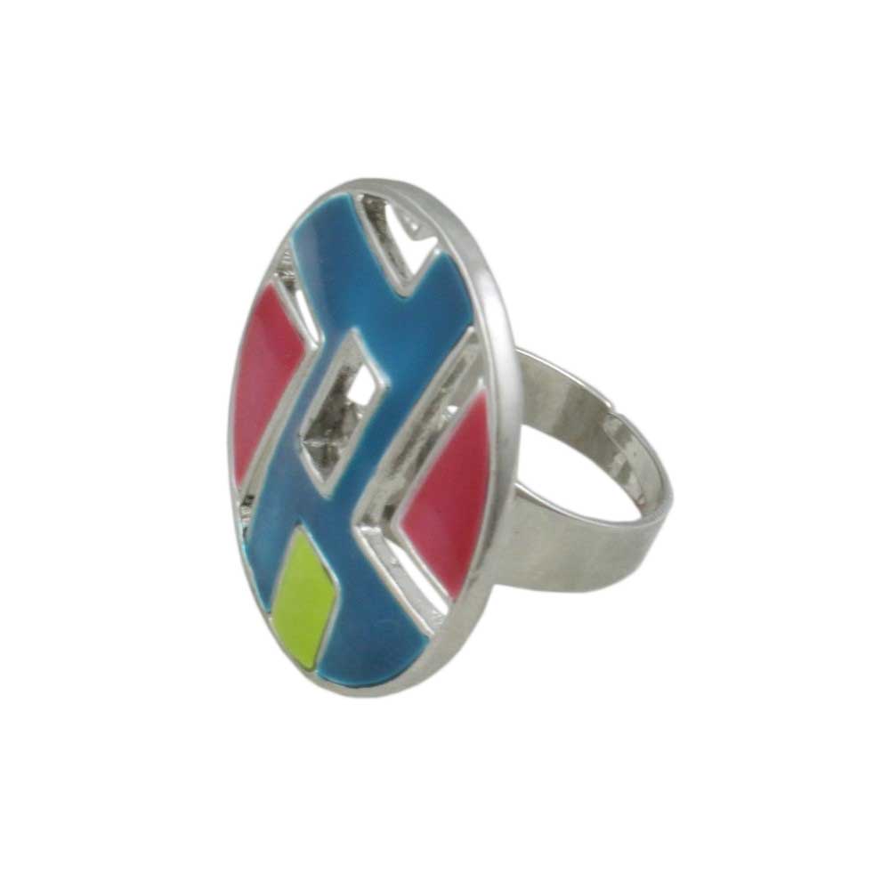 Blue, Pink and Green Geometric Design Adjustable Ring - RF315 - Lilylin Designs