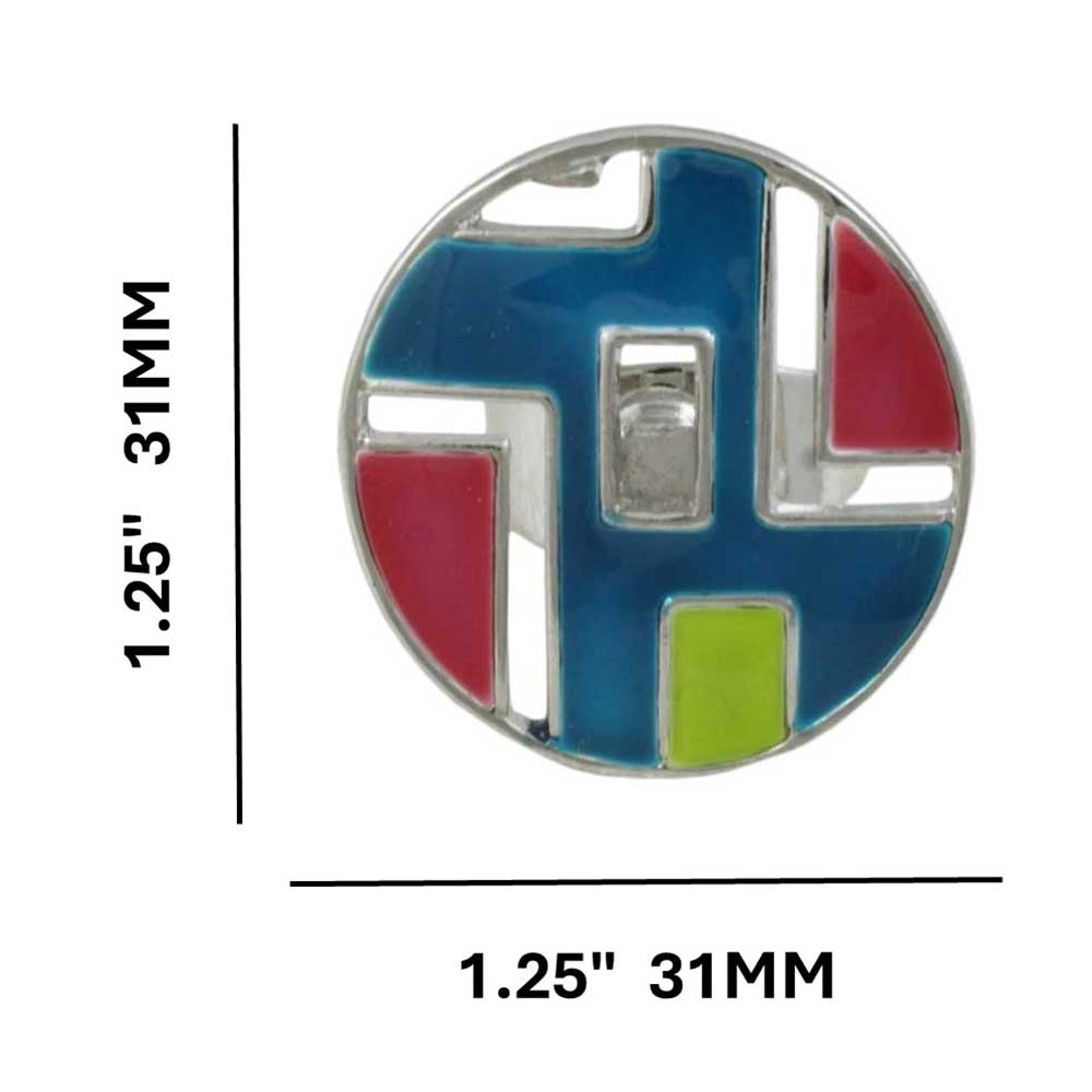 Blue, Pink and Green Geometric Design Adjustable Ring - RF315 - Lilylin Designs