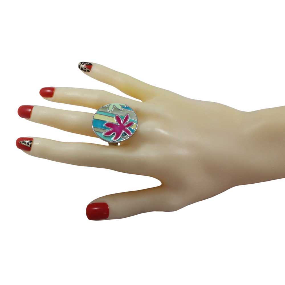 Tropical Floral Design Enamel Adjustable Ring - RF317 - Lilylin Designs