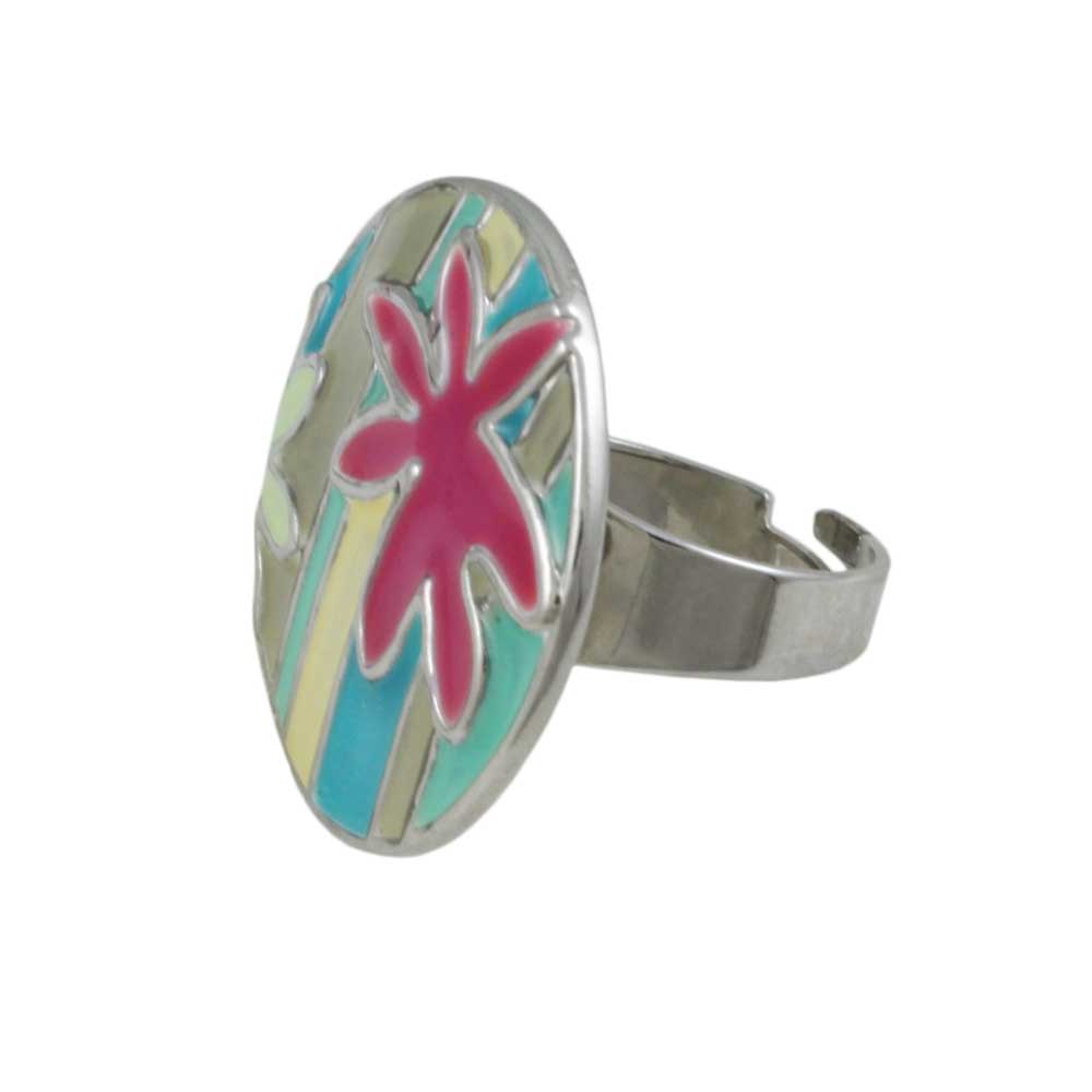 Tropical Floral Design Enamel Adjustable Ring - RF317 - Lilylin Designs