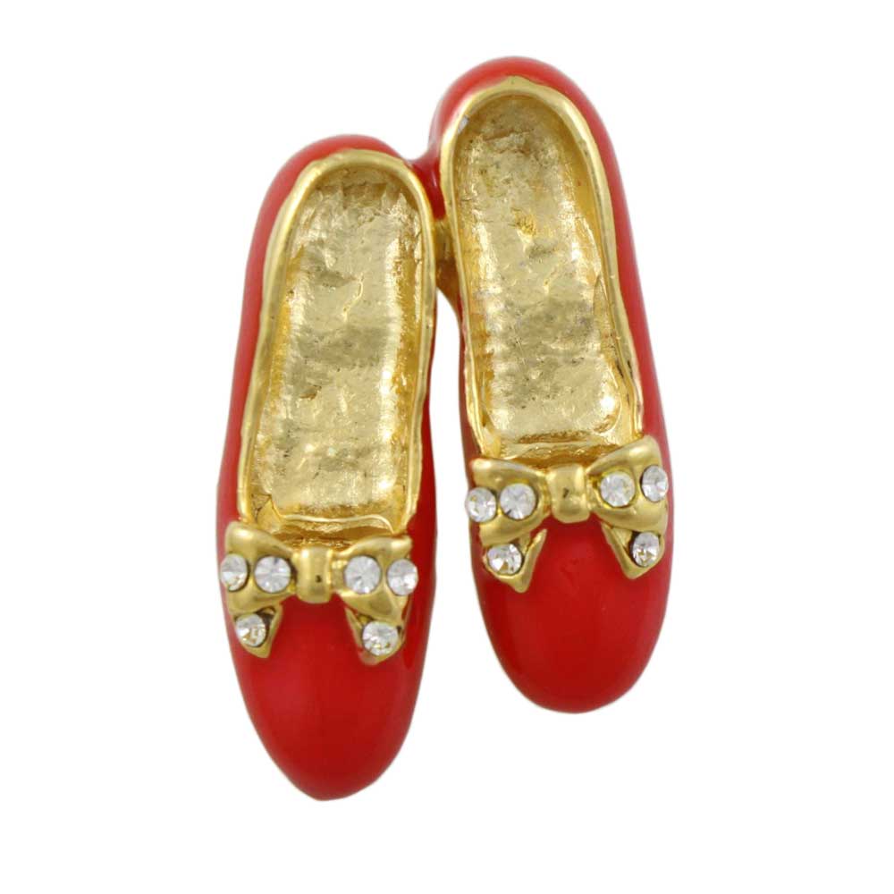 Red Pair of Tap Shoes Brooch Pin with Crystal Bow - RFP250B - Lilylin Designs