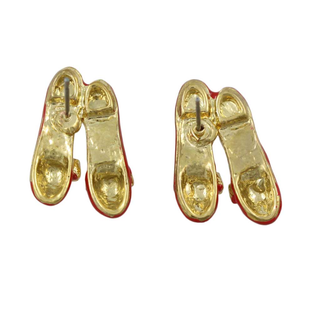 Red Pair of Tap Shoes with Crystal Bow Pierced Earring - RFP250BE - Lilylin Designs