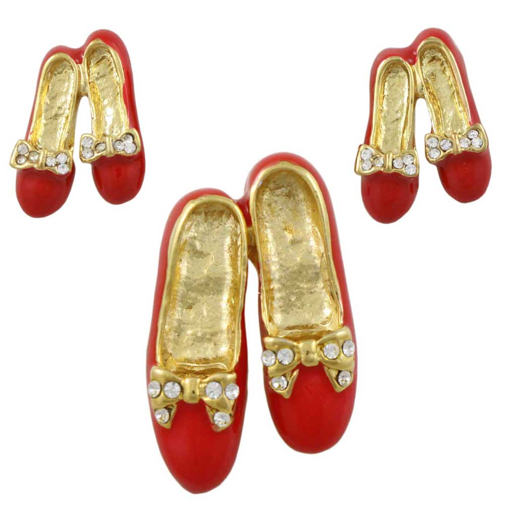 Lilylin Designs Red Tap Shoes Brooch Pin and Earring Gift Set