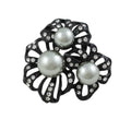 Black Enamel Flower with Gray Pearls Adjustable Ring - RP309 - Lilylin Designs