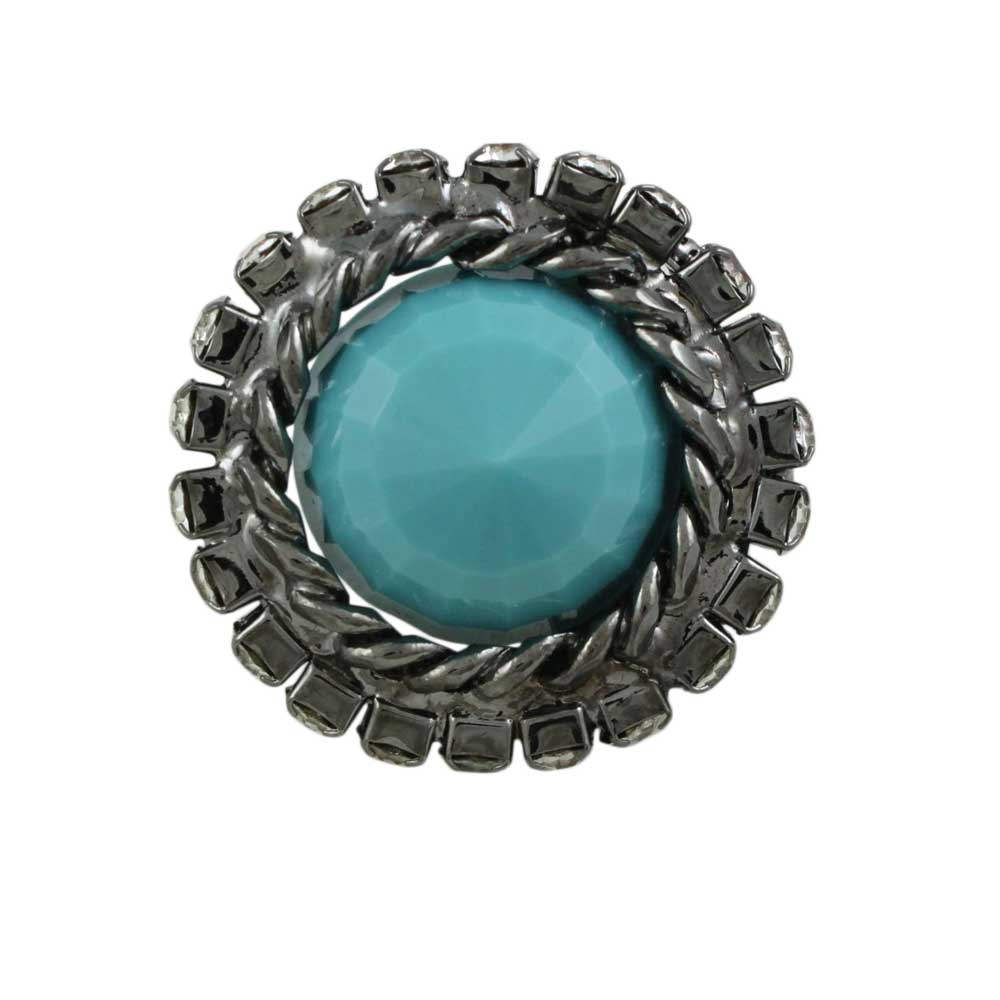 Round Blue Stone with Crystals Adjustable Ring - RS313 - Lilylin Designs