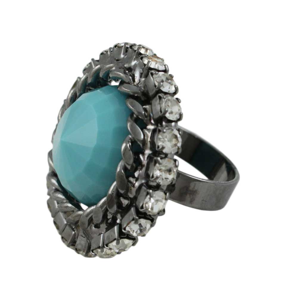 Round Blue Stone with Crystals Adjustable Ring - RS313 - Lilylin Designs