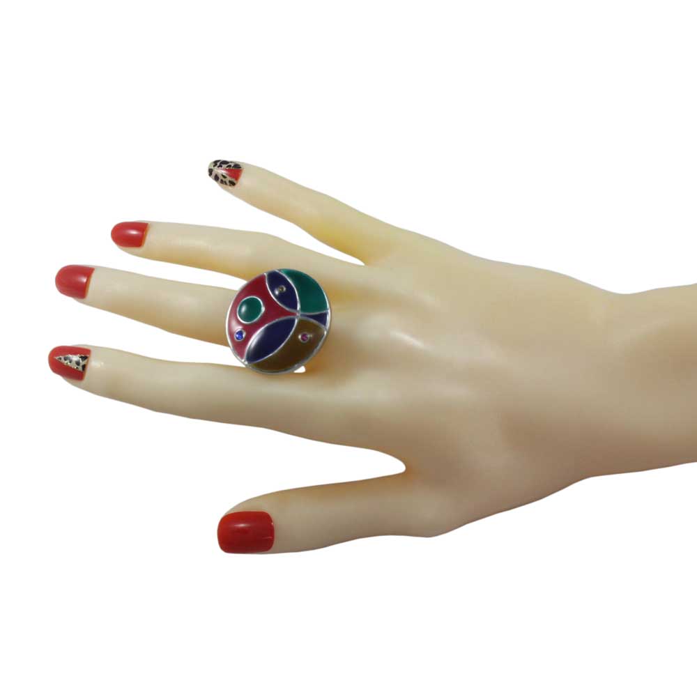Round Multi Color Enamel and Crystal Adjustable Ring - RS336 - Lilylin Designs
