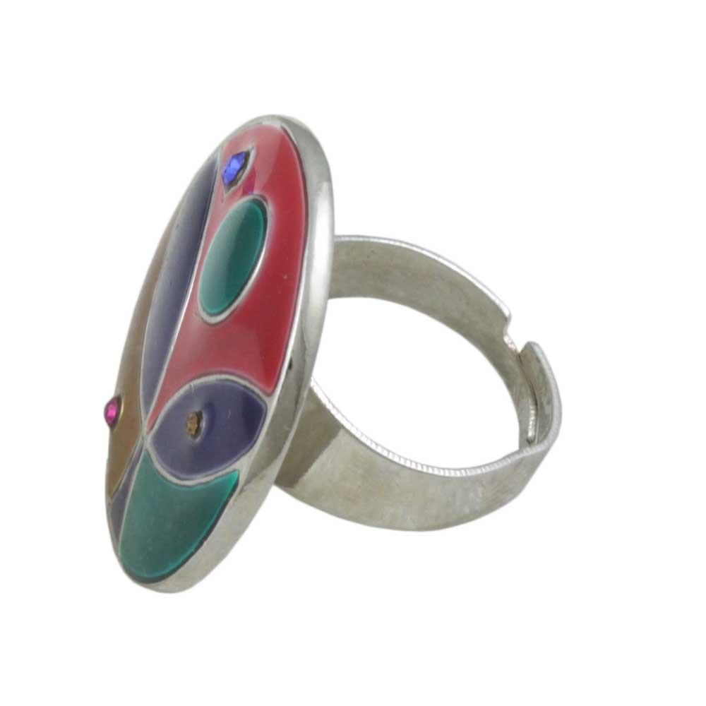 Round Multi Color Enamel and Crystal Adjustable Ring - RS336 - Lilylin Designs