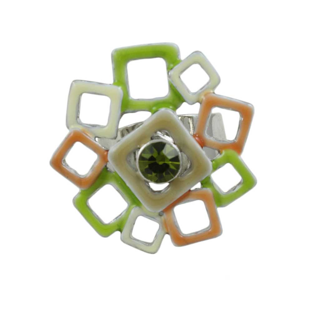 Lilylin Designs Peach Green White Enamel Open Squares Adjustable Ring