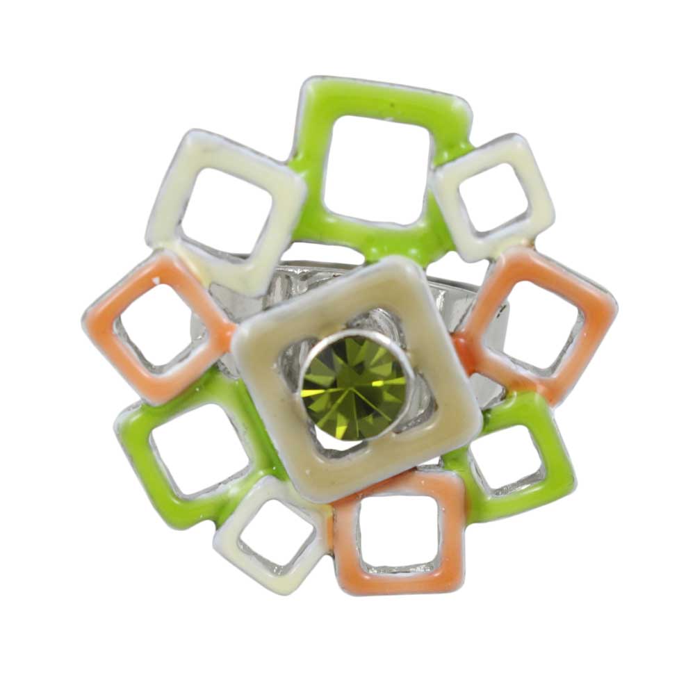 Lilylin Designs Peach Green White Enamel Open Squares Adjustable Ring