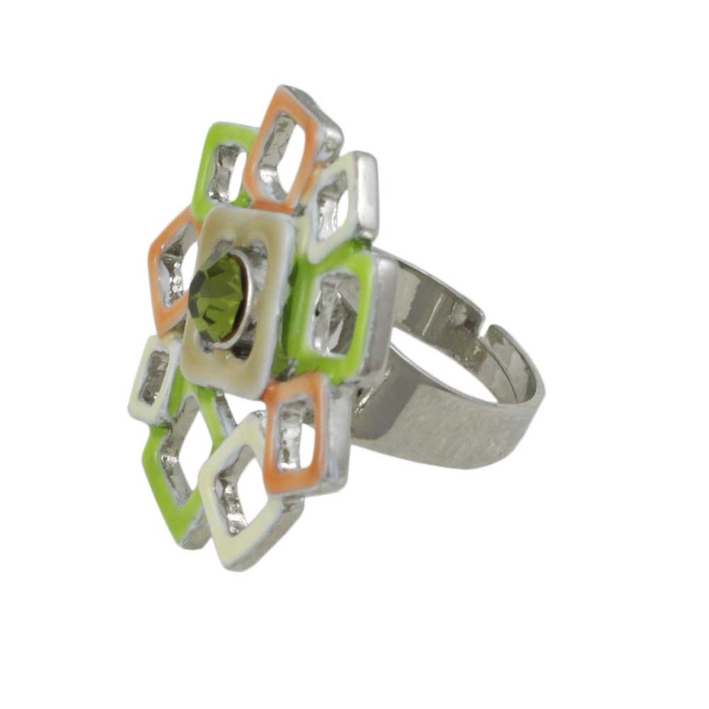 Peach Green and White Open Squares Adjustable Ring - RS338 - Lilylin Designs