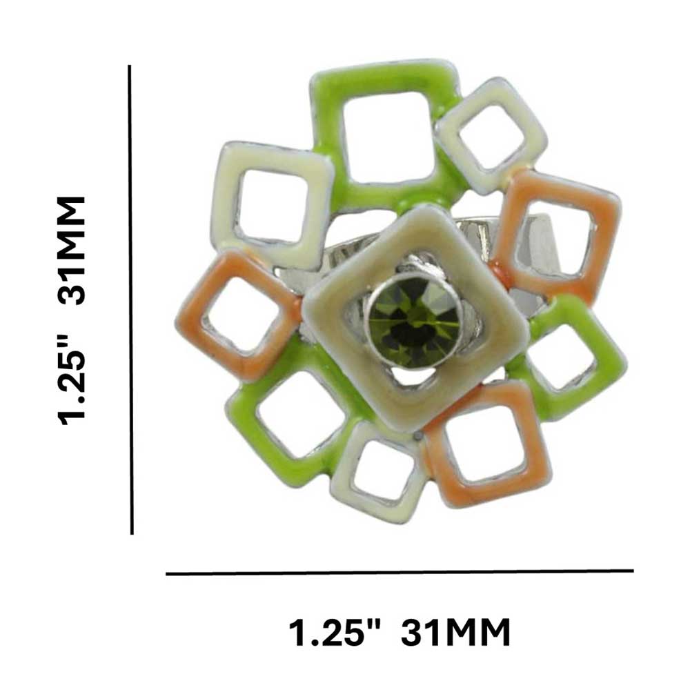 Peach Green and White Open Squares Adjustable Ring - RS338 - Lilylin Designs